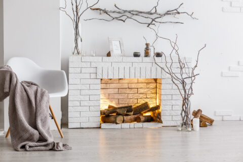 The fire place with white white bricks