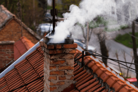 White smoke from chimney in roof top ,Maryland