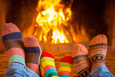 The family enjoying the evening fire session at Maryland