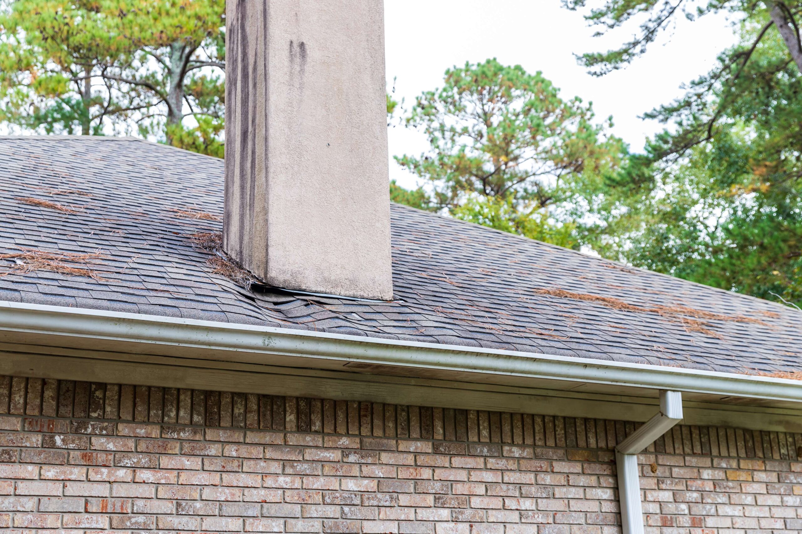 Roof damaged from water leak, in need of repair